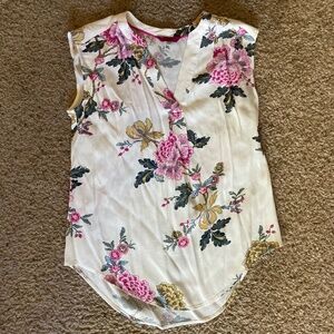 Joules Cream and White Floral Sleeveless Top
